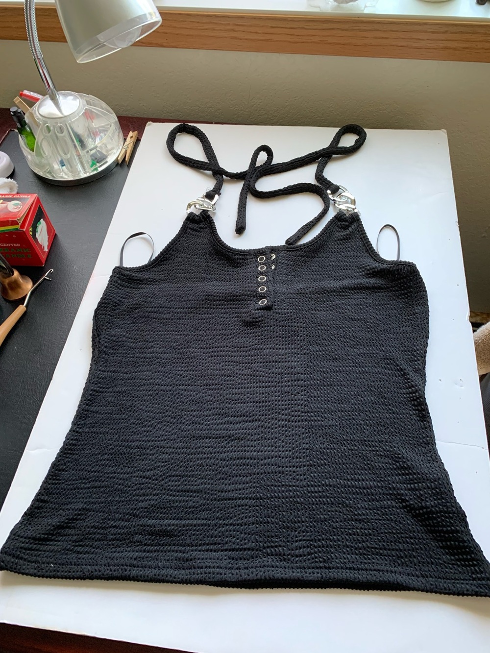 Chic Me Black Ribbed Halter Top with Silver Chain Straps - XL